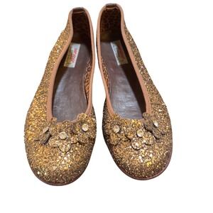 Servino Glitter Flats Rhinestone Flower Embellished Ballet Shoes‎ Size 38 7.5 US